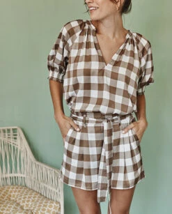 The Silky Paper Bag Short - Gingham In Cafe Au Lait