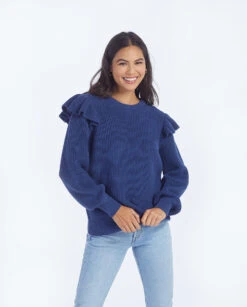 The Flirty Ruffle Sleeve Sweater - Atlantic -Classic Lady Wear Store 1 ModelFront 3c202163 ffb2 4a83 a20f 72b91c843bdc