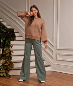 The Easy High-Waisted Flare Pant - Olive -Classic Lady Wear Store 1 ModelFront 58