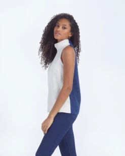 The High Neck Sweater Vest - Atlantic & White Sand -Classic Lady Wear Store 1 ModelFront 70ddf80d 555d 40c0 a22b d825536d61ce
