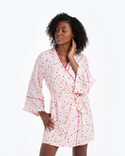 The Cloud 9 Silky Robe - Confetti Dot In Blush & Tangerine 10 The Cloud 9 Silky Robe - Confetti Dot In Blush & Tangerine -Classic Lady Wear Store 1 ModelFront ff60757f 3f97 4520 b36b 1b92c632cef5