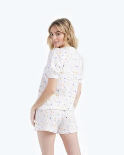 The Softest French Terry Puff Short Sleeve Top - Paint Splatter In White Sand 6 The Softest French Terry Puff Short Sleeve Top - Paint Splatter In White Sand -Classic Lady Wear Store 2 ModelBack 212033e9 f067 4d14 916c cdce7f4be60f