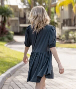 The Luxe Pima Puff-Sleeve Mini Dress - Midnight 6 The Luxe Pima Puff-Sleeve Mini Dress - Midnight -Classic Lady Wear Store 2 ModelBack 3827b007 d1aa 4113 93f9 c350ebb6deaa