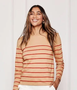 The Luxe Pima Long Sleeve Tee - Toffee & Lava Stripe -Classic Lady Wear Store 2 ModelBack 4 0da4712a 4a6a 44f6 a282 c860ce9106cc