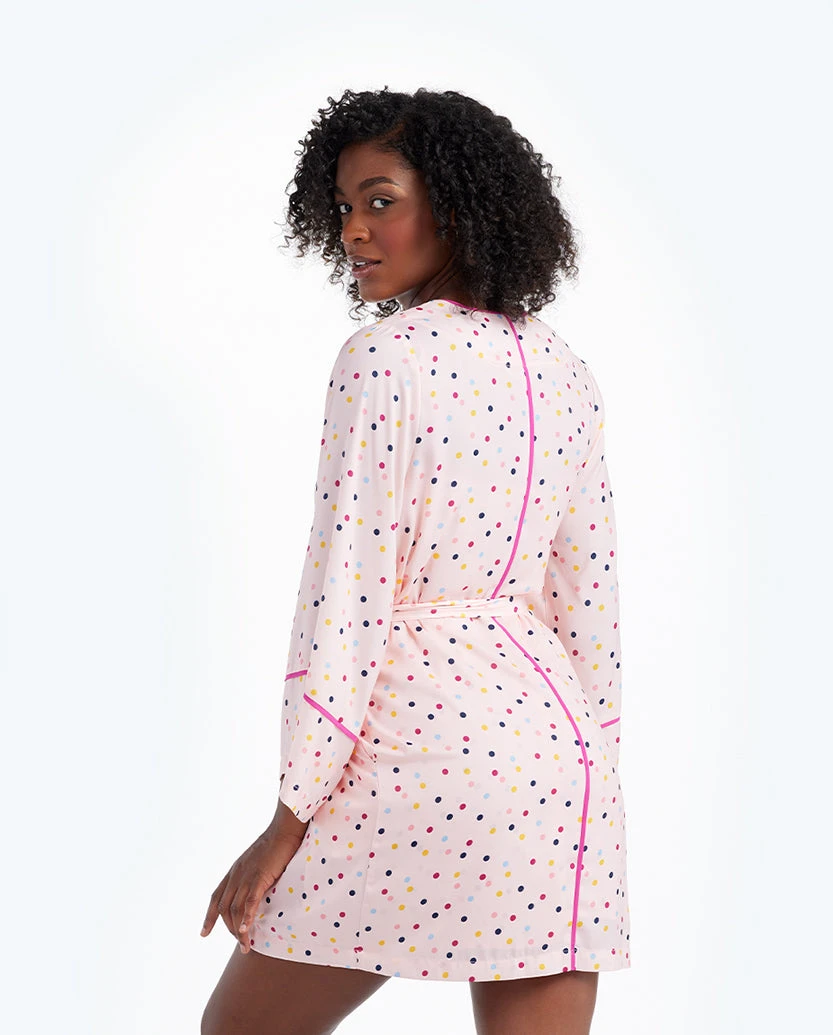 The Cloud 9 Silky Robe - Confetti Dot In Blush & Tangerine 6 The Cloud 9 Silky Robe - Confetti Dot In Blush & Tangerine - Image 6