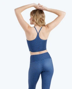 The High Neck Midi Sports Bra Tank - Gingham In Blue Mountain & Toffee -Classic Lady Wear Store 2 ModelBack 54791196 a314 4395 91bb 74dd1a4f0c7d