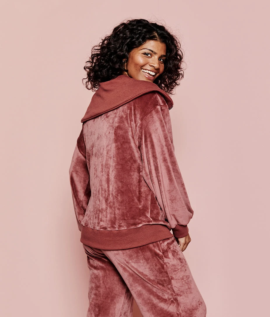 The Plush Velour Half-Zip Pullover - Rosewood 2 The Plush Velour Half-Zip Pullover - Rosewood - Image 2