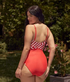 The Sea Breeze Cutout One-Piece - Mixed Stripe In Grapefruit & White Sand -Classic Lady Wear Store 2 ModelBack 8ca6efb9 983f 46aa b774 cb87b37aadcb