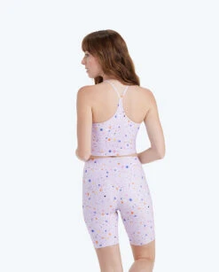 The High Neck Midi Sports Bra Tank - Paint Splatter In Lilac -Classic Lady Wear Store 2 ModelBack afb2c3a8 1ed1 4b1d bfea f8574c9445ef