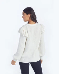 The Flirty Ruffle Sleeve Sweater - White Sand -Classic Lady Wear Store 2 ModelBack eaa70ad4 ecd2 49de 920f 0b26a69d4052