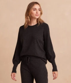 The Coziest Cashmere Blend Bishop-Sleeve Sweater - Charcoal -Classic Lady Wear Store 3 Coziest Cashmere Blend Bishop Sleeve Sweater Charcoal