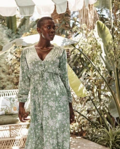 The Cinched Waist Caftan Dress - Vintage Floral In Ivy -Classic Lady Wear Store 3 ModelFullBody 3761f450 c505 4e75 9760 ee1a218ce0d3