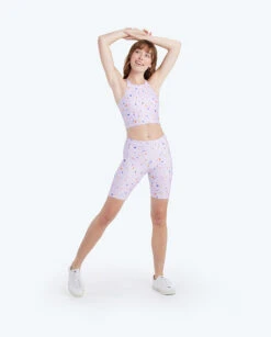 The High Neck Midi Sports Bra Tank - Paint Splatter In Lilac -Classic Lady Wear Store 3 ModelFullBody 4680fe91 590e 4892 a9cd 83fc7d6f61f8
