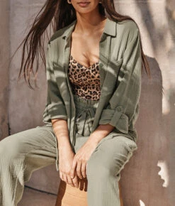 The Going Places Gauze Drawstring Pant - Agave -Classic Lady Wear Store 3 ModelFullBody 57fec07c 5ef9 4de2 9938 c57afd47052c