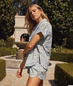 The Poolside Poplin Pull-On Shorts - Secret Garden In Powder Blue & Sage 9 The Poolside Poplin Pull-On Shorts - Secret Garden In Powder Blue & Sage -Classic Lady Wear Store 3 ModelFullBody 95c98e64 121b 42c6 837d 336ef0b21e79