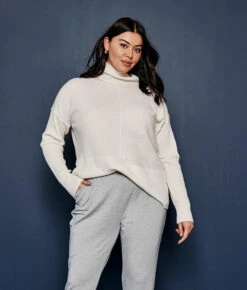 The Luxe Cashmere Blend Funnel Neck Sweater - White Sand -Classic Lady Wear Store 3 ModelFullBody 989462f1 eac9 407a 9bb0 b9f2d1901475