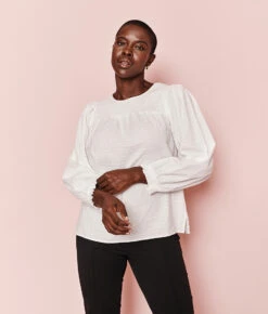 The Perfect Smocked Cotton Top - White Sand -Classic Lady Wear Store 3 ModelFullBody 9eaf449c 4ca1 498d b385 175e064cde9d