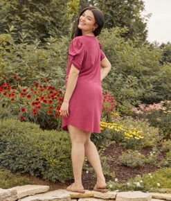 The Luxe Pima Twist-Sleeve T-Shirt Dress - Currant -Classic Lady Wear Store 3 ModelFullBody cf5b5579 cbb2 457a 8c2e 55a67e0280fd