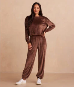 The Plush Velour Relaxed Crew - Chocolate -Classic Lady Wear Store 3 Plush Velour Relaxed Crew Chocolate
