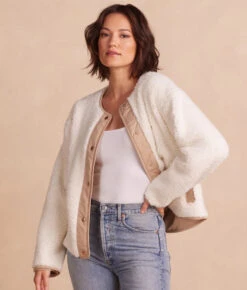 The High Pile Short Sherpa Jacket - White Sand & Moonlight 8 The High Pile Short Sherpa Jacket - White Sand & Moonlight -Classic Lady Wear Store 3 High Pile Short Sherpa Jacket White Sand Moonlight