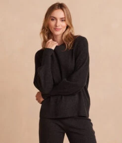 The Coziest Cashmere Blend Bishop-Sleeve Sweater - Charcoal -Classic Lady Wear Store 4 Coziest Cashmere Blend Bishop Sleeve Sweater Charcoal