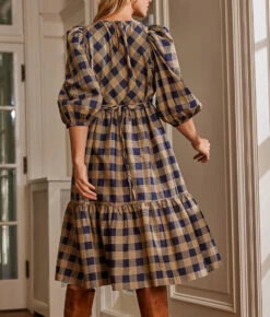 The Tiered Midi Dress - Buffalo Check In Midnight & Toffee -Classic Lady Wear Store 4 ModelDetail 22246e28 7554 4215 b2b2 bee7b818915e