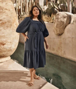 The Going Places Gauze Midi Dress - Midnight -Classic Lady Wear Store 4 ModelDetail 6784f275 d3cf 4fc8 b423 b74cb7cd3f0f