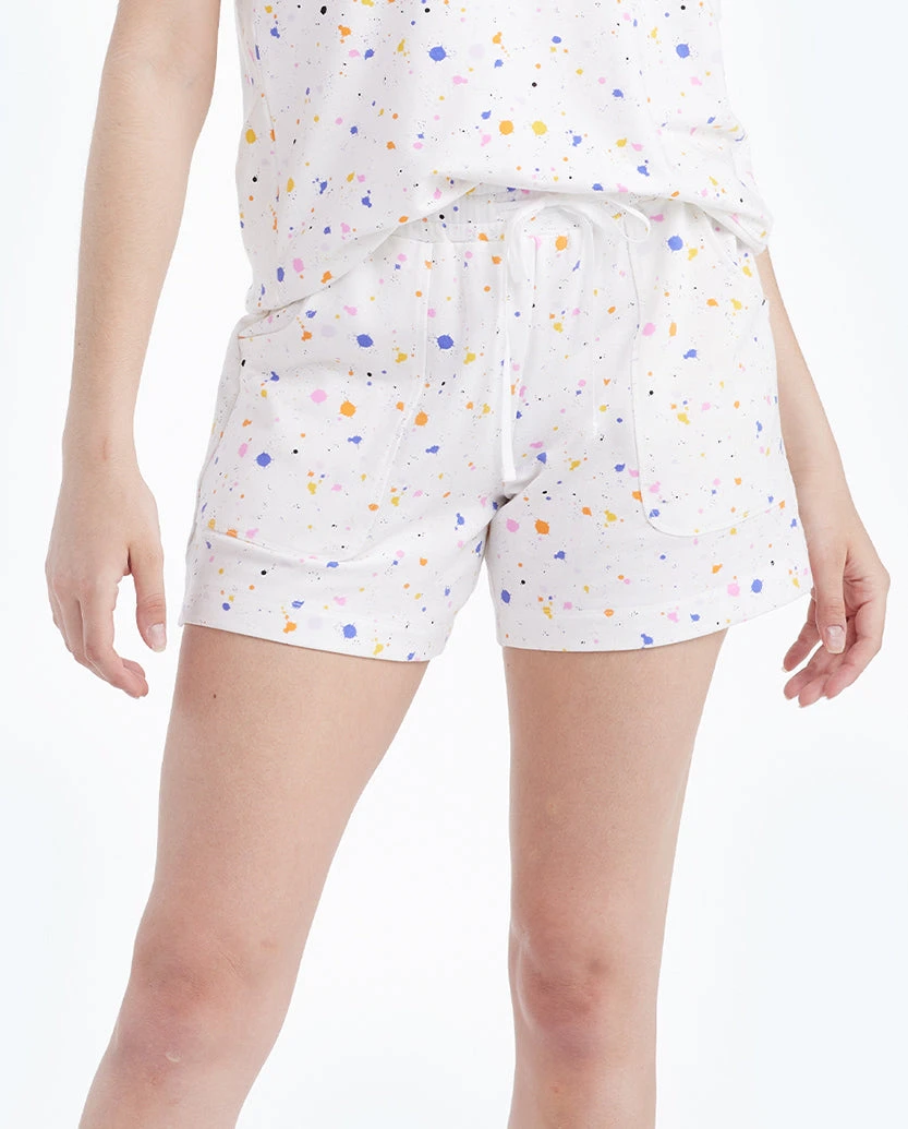 The Softest French Terry Lounge Shorts - Paint Splatter In White Sand 5 The Softest French Terry Lounge Shorts - Paint Splatter In White Sand - Image 5