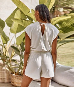The Towel Terry V-Neck Romper - White Sand -Classic Lady Wear Store 4 ModelFullBody 6fefb351 7042 4a68 9bce be8ada9118ef