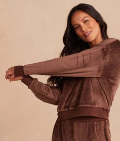 The Plush Velour Relaxed Crew - Chocolate -Classic Lady Wear Store 4 Plush Velour Relaxed Crew Chocolate