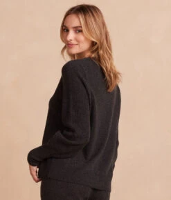 The Coziest Cashmere Blend Bishop-Sleeve Sweater - Charcoal -Classic Lady Wear Store 5 Coziest Cashmere Blend Bishop Sleeve Sweater Charcoal