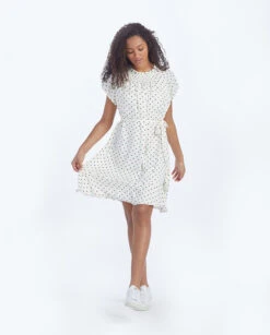 The Silky Flutter Sleeve Dress - White Sand Dot -Classic Lady Wear Store 5 ExtraProductShot 05d6f6ea d209 4d4c 8186 2a9fb1c425d0