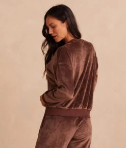 The Plush Velour Relaxed Crew - Chocolate -Classic Lady Wear Store 5 Plush Velour Relaxed Crew Chocolate