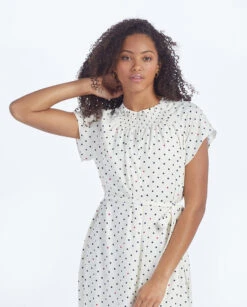 The Silky Flutter Sleeve Dress - White Sand Dot -Classic Lady Wear Store 6 ExtraProductShot2 094bb9df d2b6 421c 900c d8ed9a8d8ca5