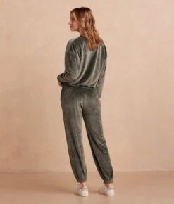 The Plush Velour Relaxed Crew - Olive -Classic Lady Wear Store Back Full ThePlushVelourRelaxedCrew Olive