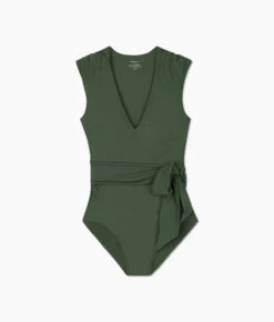 The Breaker Belted One-Piece - Olive -Classic Lady Wear Store Belted Cap Sleeve One Piece Olive FLAT