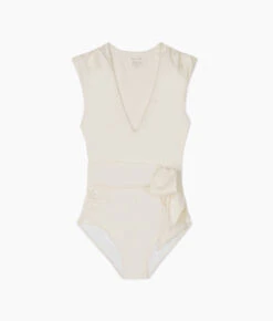 The Breaker Belted One-Piece - White Sand -Classic Lady Wear Store Belted Cap Sleeve One Piece White Sand FLAT