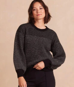 The Luxe Cashmere Blend Mix Stitch Sweater - Sea Urchin & Dune -Classic Lady Wear Store CashmereBlendMixStitch SeaUrchin Crop Front