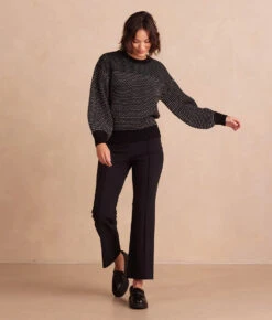 The Luxe Cashmere Blend Mix Stitch Sweater - Sea Urchin & Dune -Classic Lady Wear Store CashmereBlendMixStitch SeaUrchin Front Full