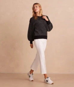 The Luxe Cashmere Blend Mix Stitch Sweater - Sea Urchin & Dune -Classic Lady Wear Store CashmereBlendMixStitch SeaUrchin Front Full2