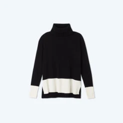 The Coziest Cashmere Blend Turtleneck - Sea Urchin & White Sand -Classic Lady Wear Store CashmereBlendTurtleneck SeaUrchin WhiteSand