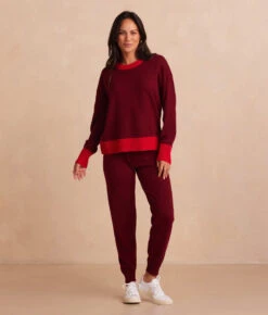 The Coziest Cashmere Blend Crew - Pinot & Lava -Classic Lady Wear Store CashmereCrew PinotLava Front Full 2