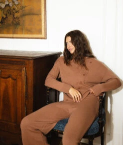 The Luxe Cashmere Blend Button Crewneck - Praline 7 The Luxe Cashmere Blend Button Crewneck - Praline -Classic Lady Wear Store Cashmere Button Sweater 3