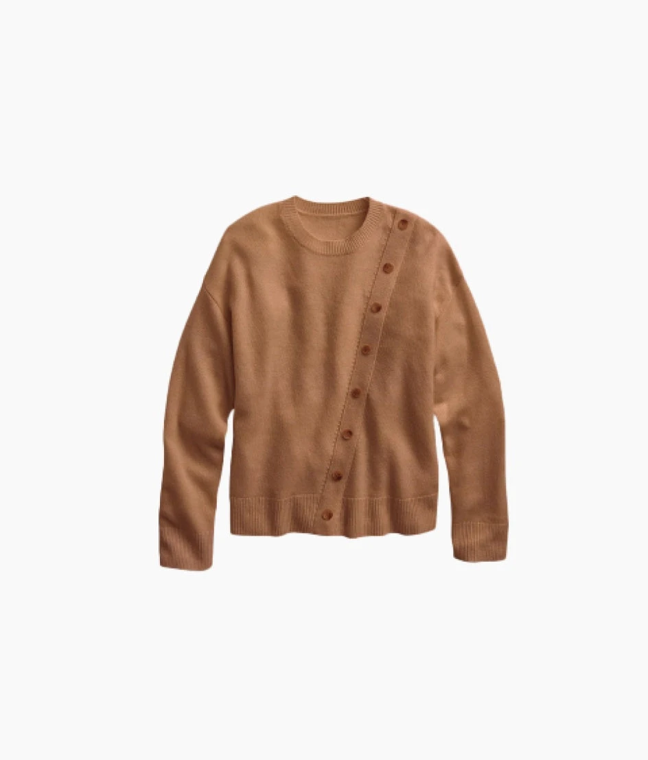 The Luxe Cashmere Blend Button Crewneck - Praline 5 The Luxe Cashmere Blend Button Crewneck - Praline - Image 5