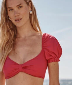 The Puff Sleeve Bikini Top - Spritz 6 The Puff Sleeve Bikini Top - Spritz -Classic Lady Wear Store Cinch Front Oasis Bikini Top with Puff Sleeve Spritz
