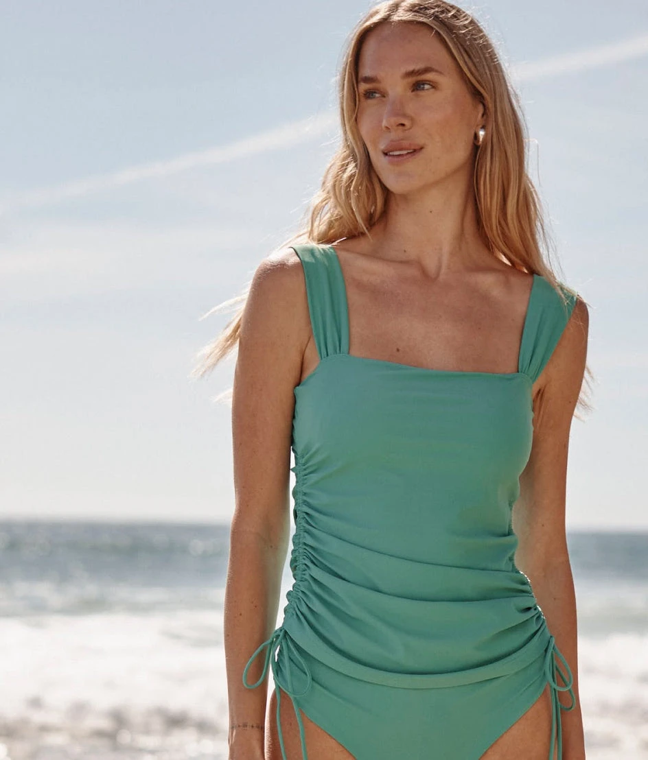 The Cinched Square Neck Tankini Top - Ocean Jade 2 The Cinched Square Neck Tankini Top - Ocean Jade - Image 2