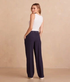 The Classic Pleat Straight Leg Trouser Pant - Midnight -Classic Lady Wear Store ClassicPleatStraightLegTrouserPant Midnight Back Full