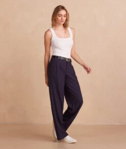 The Classic Pleat Straight Leg Trouser Pant - Midnight -Classic Lady Wear Store ClassicPleatStraightLegTrouserPant Midnight Side Full