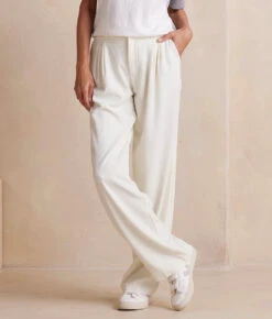 The Classic Pleat Straight Leg Trouser Pant - White Sand -Classic Lady Wear Store ClassicPleatStraightLegTrouserPant WhiteSand Front Crop