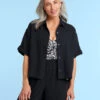 The Cloud Gauze Boxy Cropped Button-Up Shirt - Sea Urchin